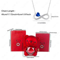 Red Heart Zircon Pendant Necklaces With Cute Bear Rose Gift Box For Women
