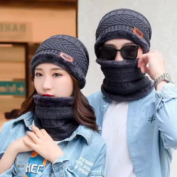 Men Warm Winter Knitted Beanie Hat Thick Knitted Hat Outdoor Riding Hat Warm Thickening Velvet Neck Protect Cap Motorcycle Mask