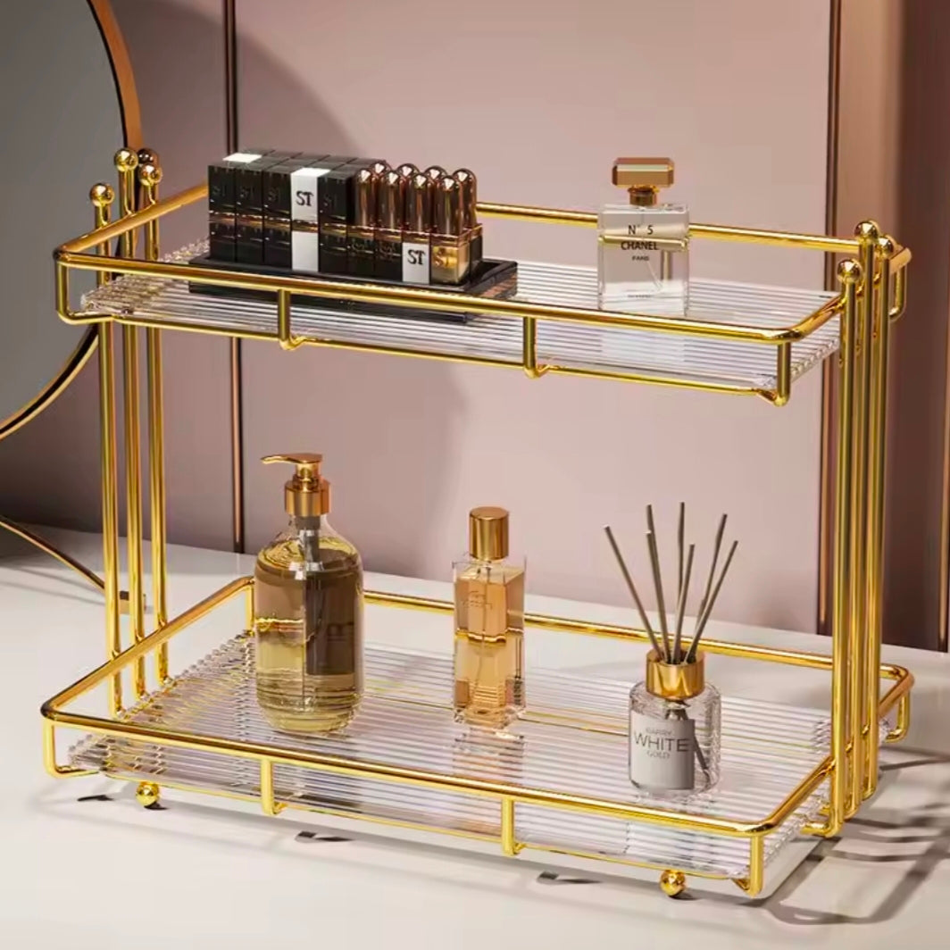 Stainless Steel Frame Acrylic Bottom Plate Storage

Holder Bathroom Washbasin Toiletries Shelf Home Dresser Cosmetic Storage Rack