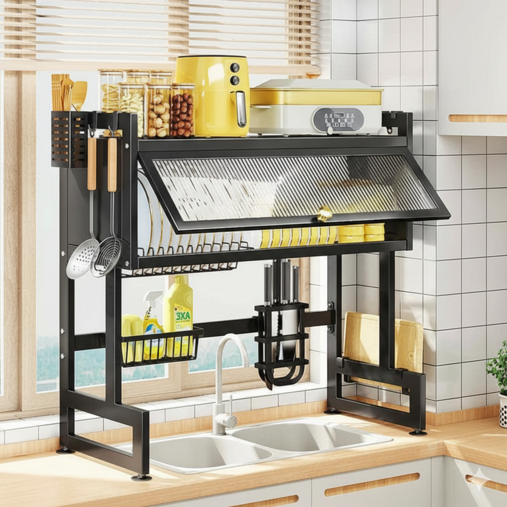 Wow Dish Draining Racks Wine Glass Holder Utensils Holder With Hooks Dish Drainers for Kitchen counter 95 cm
