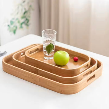 Multipurpose Round Rectangular Bamboo Wooden Serving Tray Household Tea Coffee Trays Kitchen Storage Tray for Breakfast Food