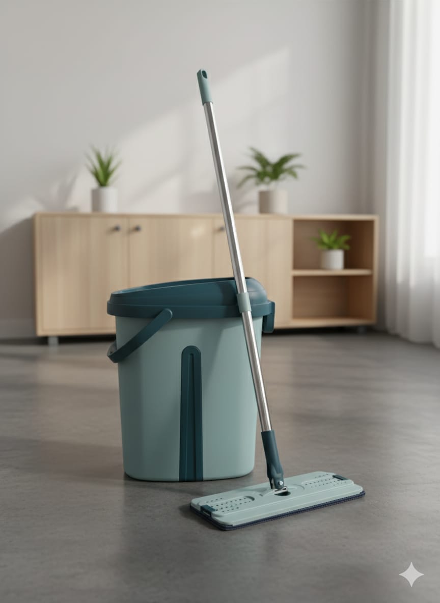 Oval Shape Flat Squeeze Mop with Bucket 360 Degree Rotation With 2 Microfibre Pads