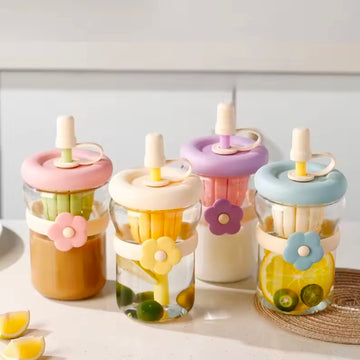 Flower Cup High Aesthetic Glass Portable Straw Cup Water Cup