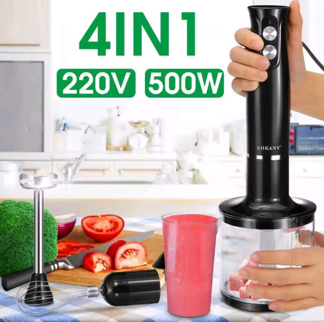 Hand Immersion Blender 500W 4-in-1 Stainless Steel Stick Food Mixer 700ml Mixing Beake 500ml Processor Whisk