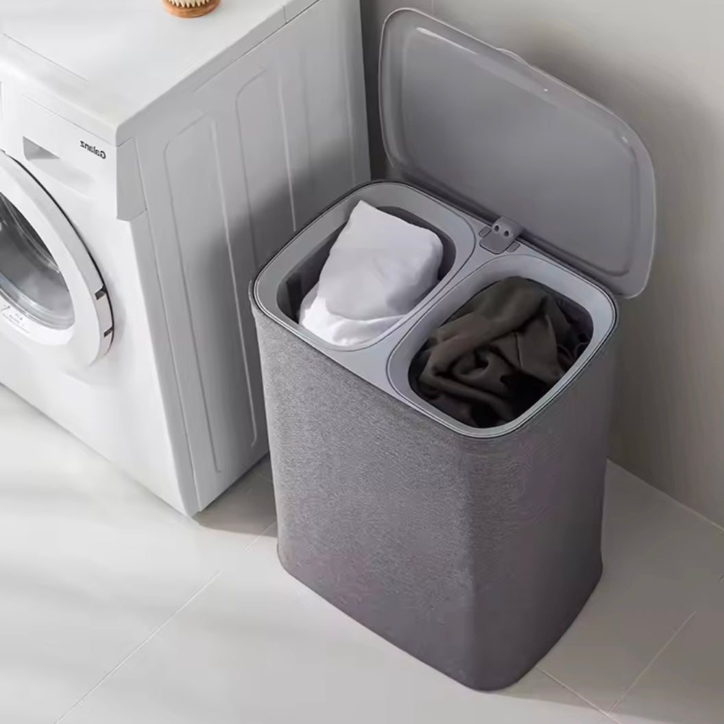 Japanese Style Foldable Fabric Dirty Clothes Basket Storage Basket Household Bathroom Compartment With Lid Laundry Basket