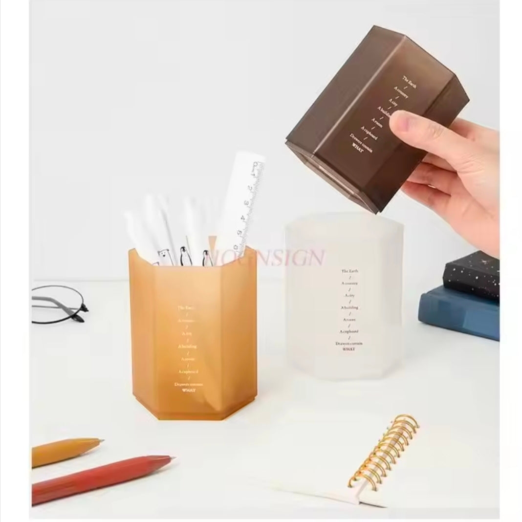 Creative Hexagonal Design Pen Holder Large Capacity Pen Pencil Pot Brush Storage Container Box Plastic Stationery Desk Organizer