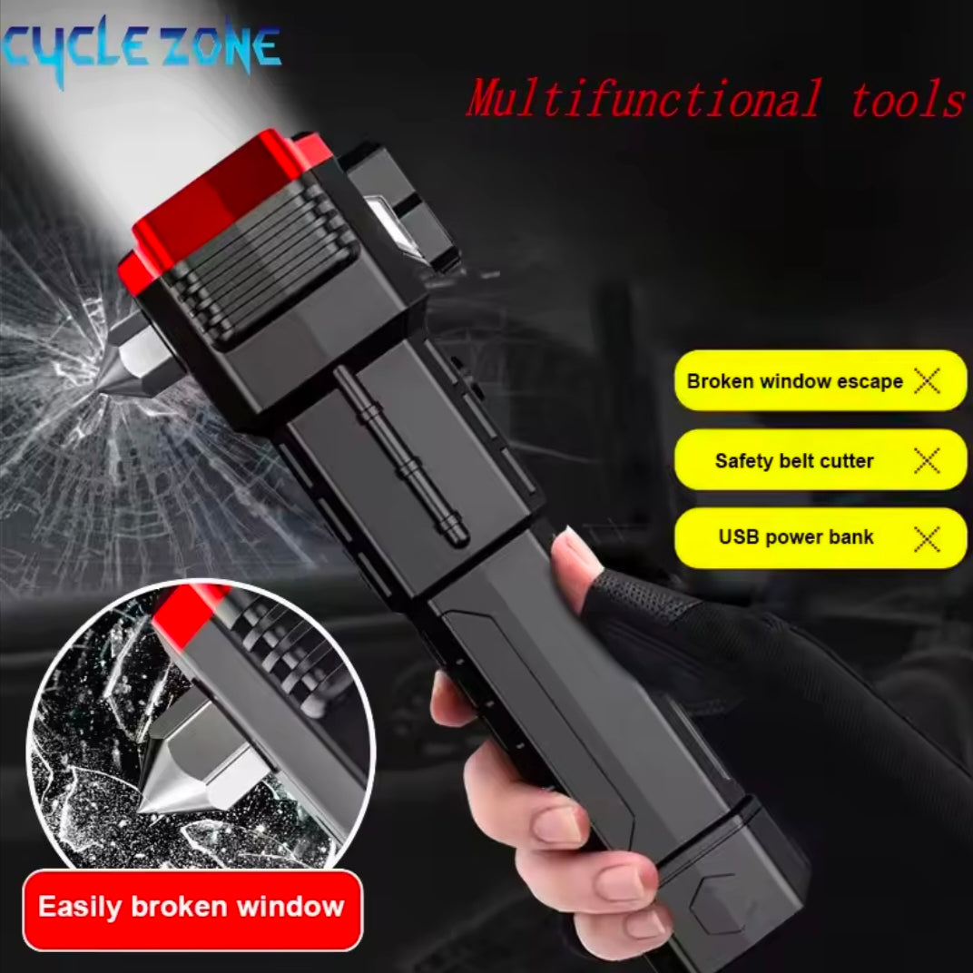 Car Safety Hammer with Flashlight LED Multi-Function Flashlight Emergency Car Escape Tool Window Glasses Breaker Seatbelt Cutter
