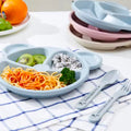 Cute bear compartment dinner plate, environmentally friendly wheat straw material, safe and anti-fall, with spoon and fork