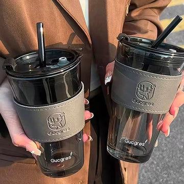 450ML High Beauty Wind Bamboo  Glass Cup Summer Straw Large Capacity Women's Straw Cup