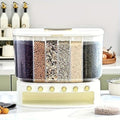 Sealed Rice Storage Box 10L 6 Grid Cereal Grain Container Dry Food Dispenser Grain Storage Jar Bucket Home Kitchen Storage Tools