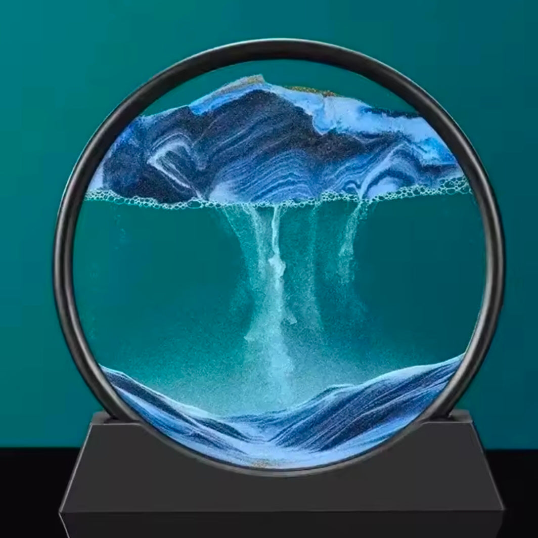 7-inch Circular Glass Deep-sea Sand Landscape Painting Decoration 3D Hourglass Flowing Sand Art Painting Office Home Decoration
