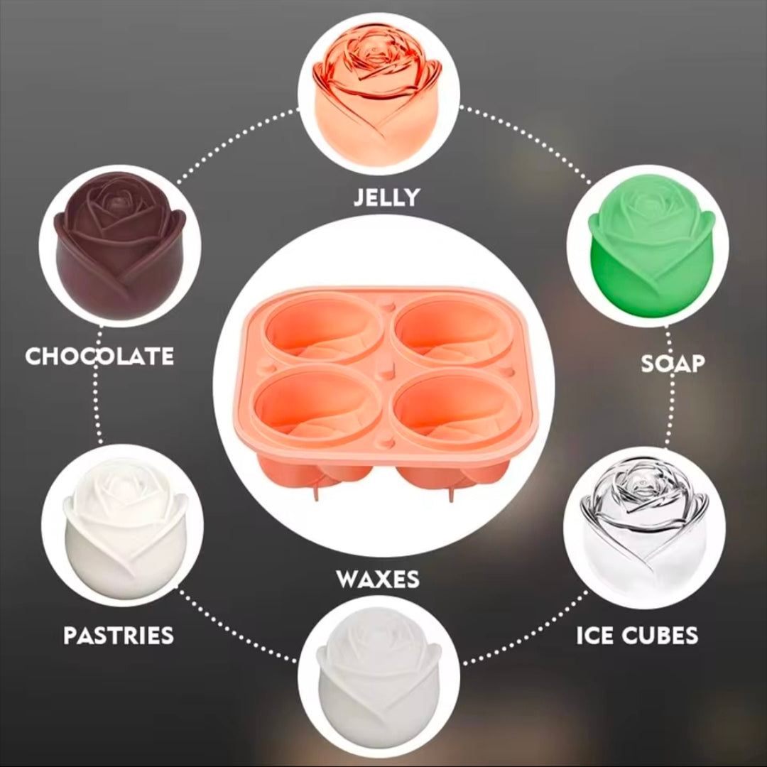3D Rose Ice Molds, Flower Shape Ice, Silicone Rubber Fun Ice Ball Molds Maker for Juice Whiskey Chilling Cocktails, Ice Cube Trays