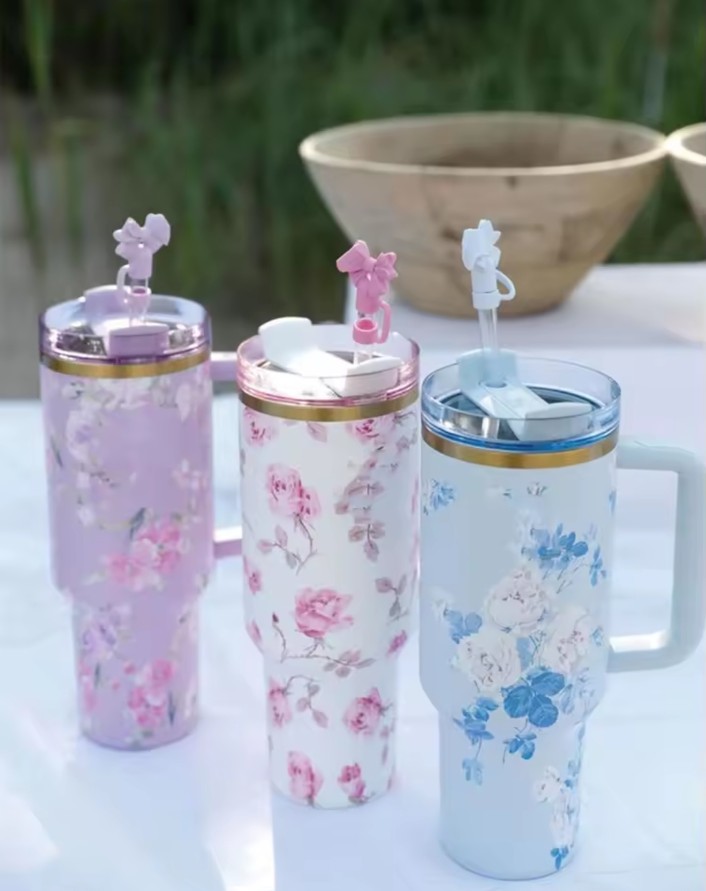 New Large Capacity 40oz Floral Car Vacuum Insulated Stainless Steel 304 Water Bottle Portable Inc king Cup for Vehicle use