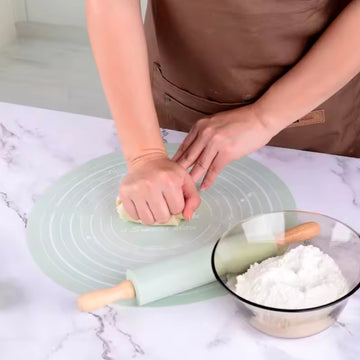 Silicone Dough Mat And Non-stick Rolling Pins Set Kneading Pad Anti-Slip Pastry Boards For Pizza Pastry Bread Baking Tools