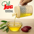 Oil Jug Plastic (1 Litre) - oil container with measuring scale - liquid container for oil, water, vinegar, sauces, honey, condensed milk, juices, milk, etc. with Lid & Handle - plastic jug - leak proof design with flexible lid- kitchen accessories