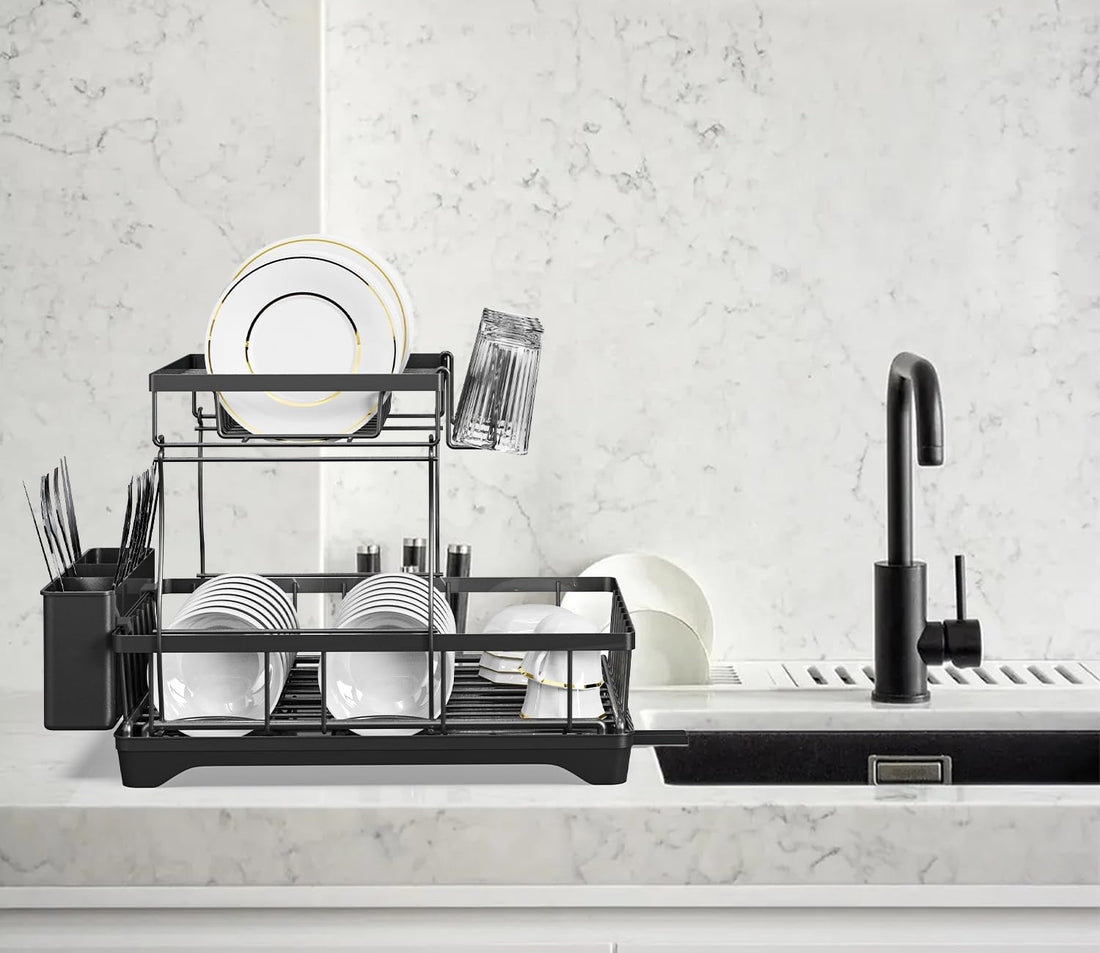 Dish Rack With Drip Tray for Kitchen Cutlery Storage and Organization - Efficient Drainer Rack