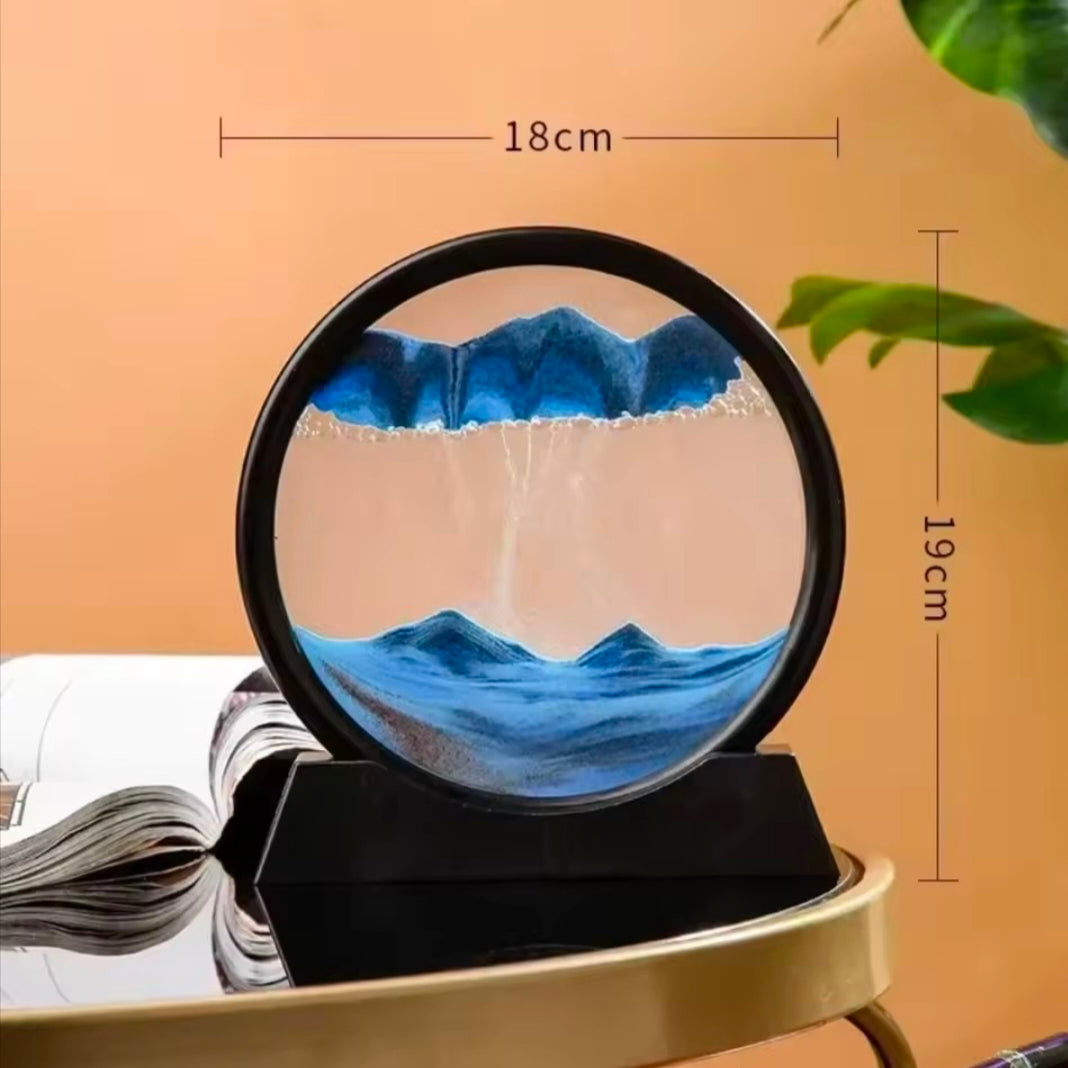 7-inch Circular Glass Deep-sea Sand Landscape Painting Decoration 3D Hourglass Flowing Sand Art Painting Office Home Decoration
