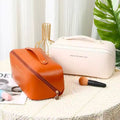 Retro Fashionable Elegant PU Cosmetic Bag Waterproof Travel Handheld Toiletry Bag Simple Solid Color Design Makeup Organizer