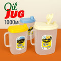 Oil Jug Plastic (1 Litre) - oil container with measuring scale - liquid container for oil, water, vinegar, sauces, honey, condensed milk, juices, milk, etc. with Lid & Handle - plastic jug - leak proof design with flexible lid- kitchen accessories