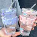 Kawaii Water Bottle For Coffee Juice Tea Cute Tumbler Glass Cup With Straw Lid Portable Reusable Drinking Bottle Straw Water Cup