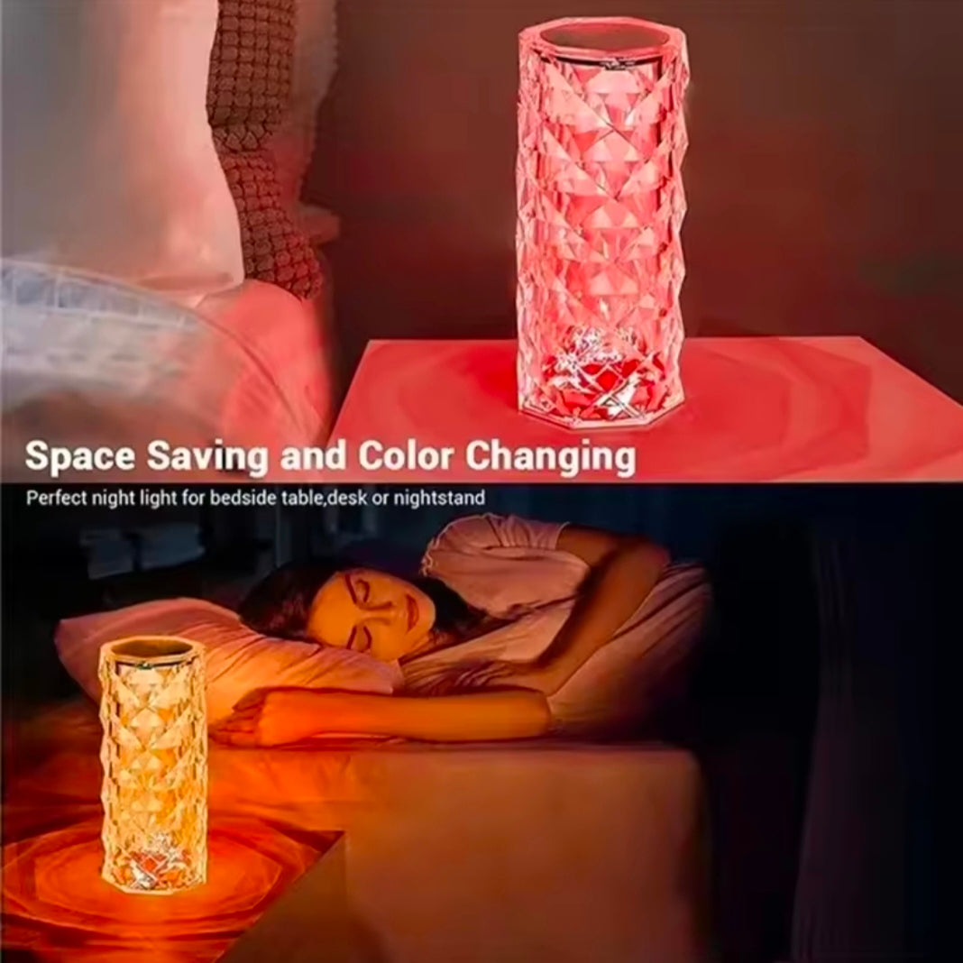 Crystal Diamond Table Lamp Rechargeable Acrylic Bedroom Bedside Ambiance Lamp Rose Decorative Lamp Touch Creative Night Lights