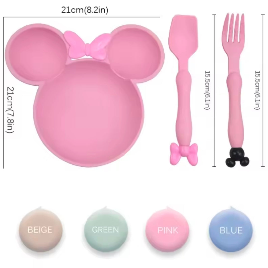 Cartoon Baby Bowl Tableware Set Wheat Straw Children's Dishes Kids Dinner Feeding Plate Bowknot Food Plate Spoon Fork