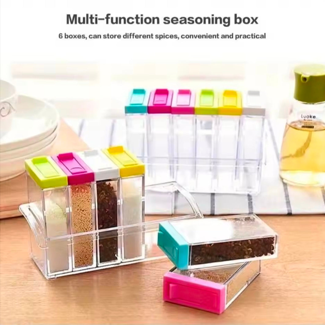 6Pcs/Set Spice Jar Seasoning Box Kitchen Spice Storage Bottle Jar Transparent PP Salt Pepper Cumin Powder Box Kitchen Tool