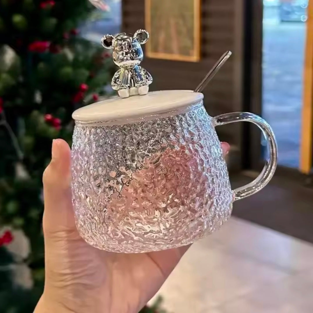 400ml Hammer Pattern Coffee Bear Cup Juice Glass Mug Temperature Heat Resistant Hand Handle Tea Cup Household Drinking Cocktail