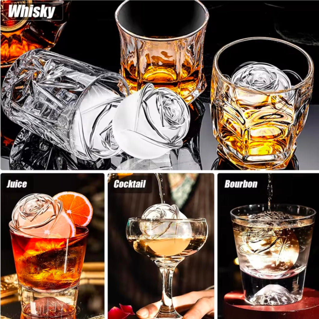 3D Rose Ice Molds, Flower Shape Ice, Silicone Rubber Fun Ice Ball Molds Maker for Juice Whiskey Chilling Cocktails, Ice Cube Trays
