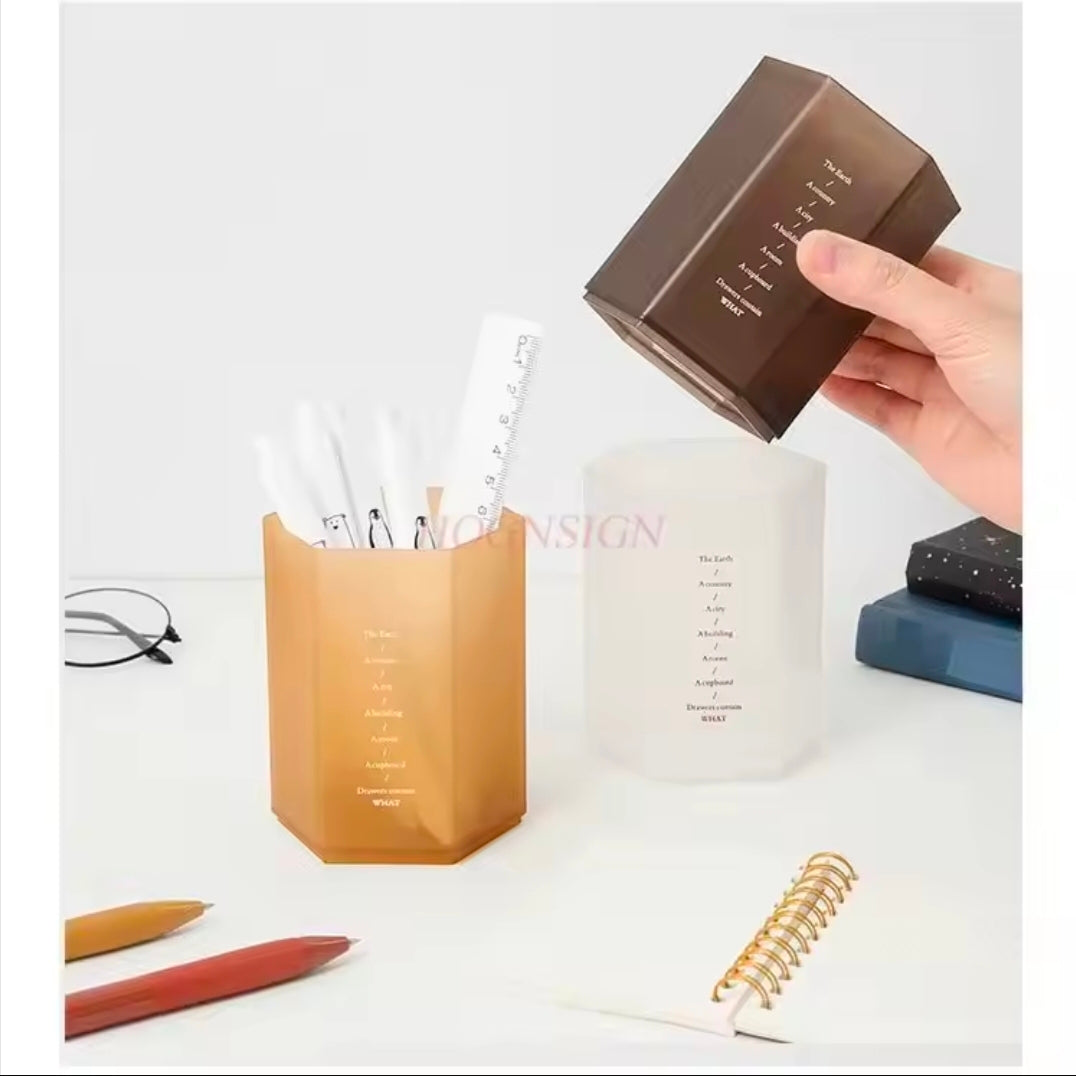 Creative Hexagonal Design Pen Holder Large Capacity Pen Pencil Pot Brush Storage Container Box Plastic Stationery Desk Organizer