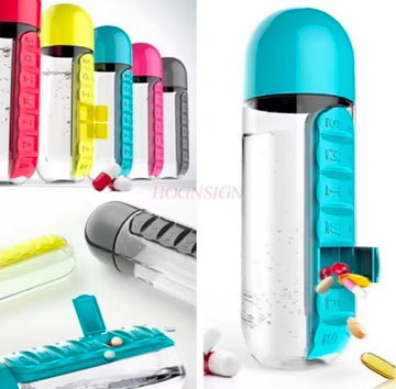 Seven-day pill Case Cup 600ml Sports Water bottle Plastic Convenient With Daily pill Box Organizer Drinking Tour Hiking Cup