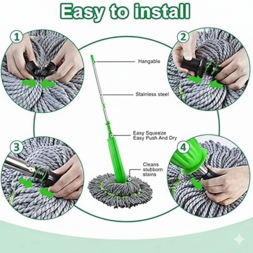 Dehydrated Mop 2- in- 1 Self- twist 360 Degree Rotation Ultrafine Microfiber Heads Water   Mop Stain - Removing Upright Storage Mop