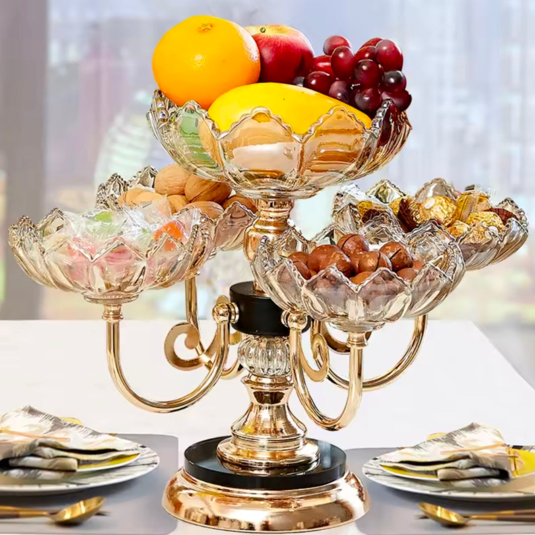 European-Style Multi-layer Fruit Tray Alloy Base Rotatable Cake Tray Living Room Household Dried Fruit Snack Storage Glass Tray
