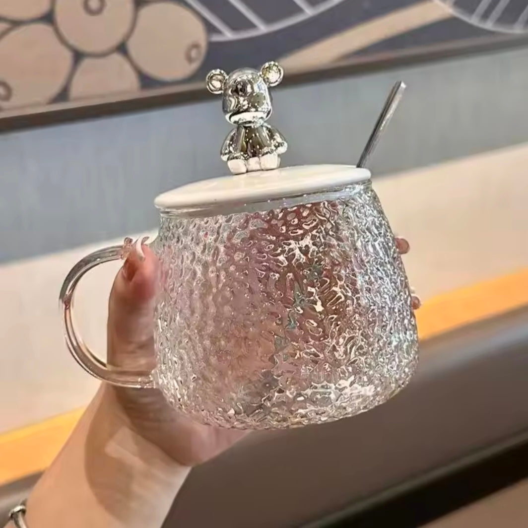 400ml Hammer Pattern Coffee Bear Cup Juice Glass Mug Temperature Heat Resistant Hand Handle Tea Cup Household Drinking Cocktail