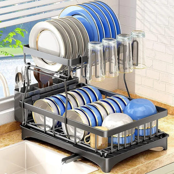 Dish Rack With Drip Tray for Kitchen Cutlery Storage and Organization - Efficient Drainer Rack