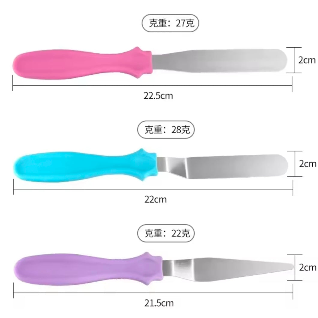 3-Piece Stainless Steel Cream and Cake Decorating Spatula Set with Plastic Handle