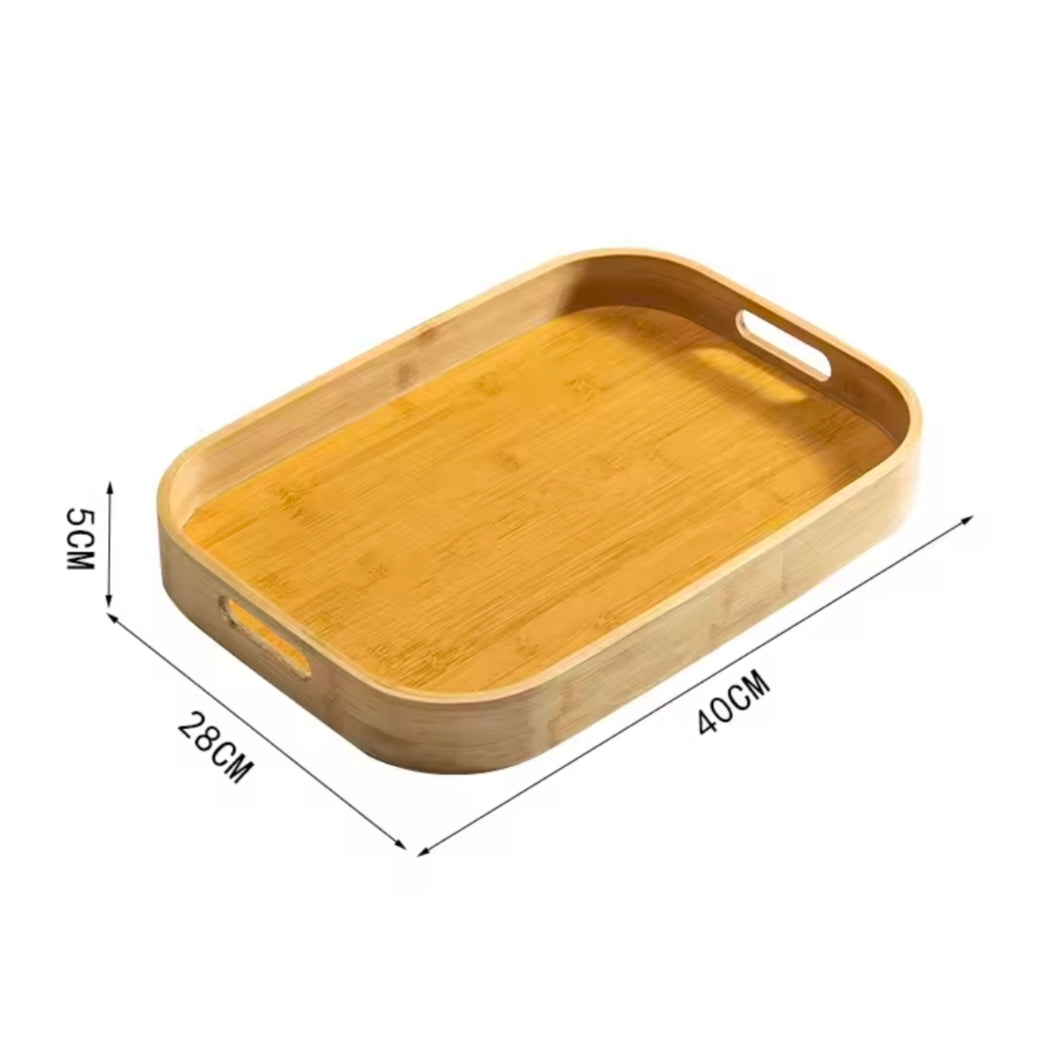 Multipurpose Round Rectangular Bamboo Wooden Serving Tray Household Tea Coffee Trays Kitchen Storage Tray for Breakfast Food