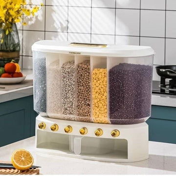 Sealed Rice Storage Box 10L 6 Grid Cereal Grain Container Dry Food Dispenser Grain Storage Jar Bucket Home Kitchen Storage Tools