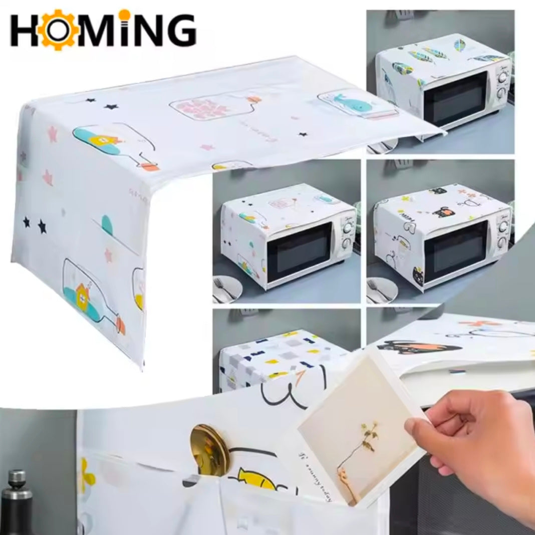 Microwave Oven Dust Cover With Storage Bag Oil- proof Natural Material Breathable Protection Kitchen Supplies Kitchen Accessories