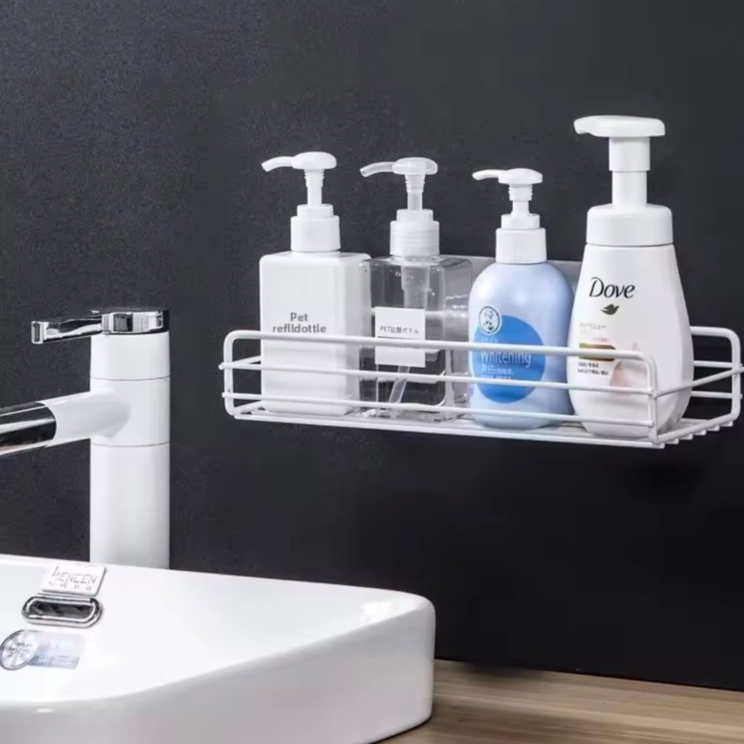 No Drilling Rectangle Iron Storage Rack Strong Adhesive Bathroom Kitchen Shelf Bathroom Toilet Organizer Stainless Steel Hook In