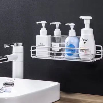 No Drilling Rectangle Iron Storage Rack Strong Adhesive Bathroom Kitchen Shelf Bathroom Toilet Organizer Stainless Steel Hook In