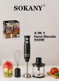 Hand Immersion Blender 500W 4-in-1 Stainless Steel Stick Food Mixer 700ml Mixing Beake 500ml Processor Whisk