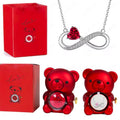 Red Heart Zircon Pendant Necklaces With Cute Bear Rose Gift Box For Women