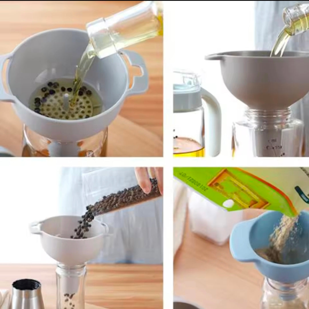 Multifunctional 4 in 1 kitchen Funnels Set With Strainer Filter Detachable Oil Funnel Food Grade Plastic Condiment Funnels
