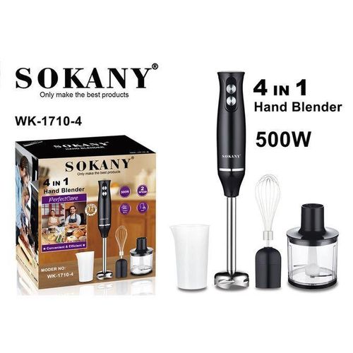 Hand Immersion Blender 500W 4-in-1 Stainless Steel Stick Food Mixer 700ml Mixing Beake 500ml Processor Whisk