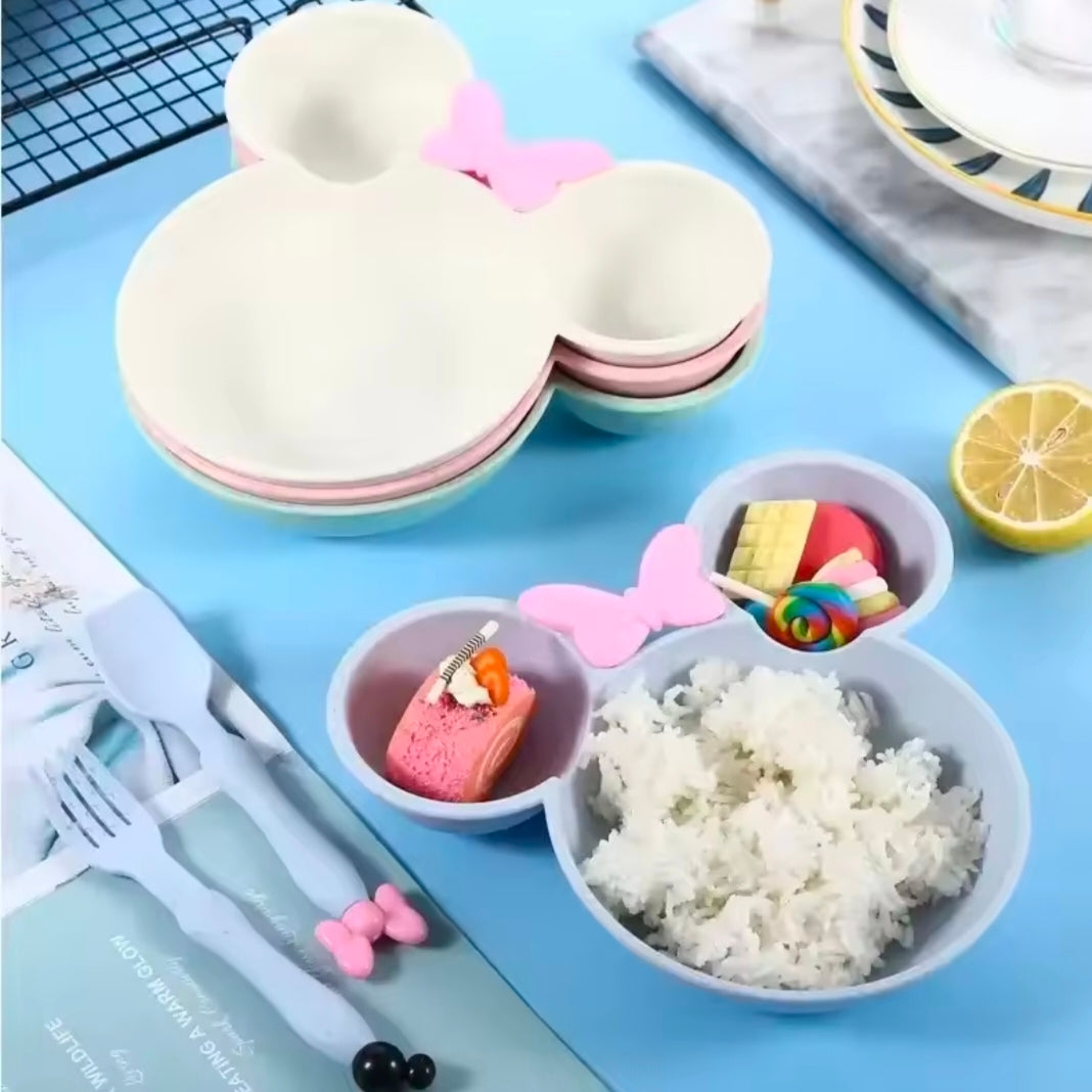 Cartoon Baby Bowl Tableware Set Wheat Straw Children's Dishes Kids Dinner Feeding Plate Bowknot Food Plate Spoon Fork