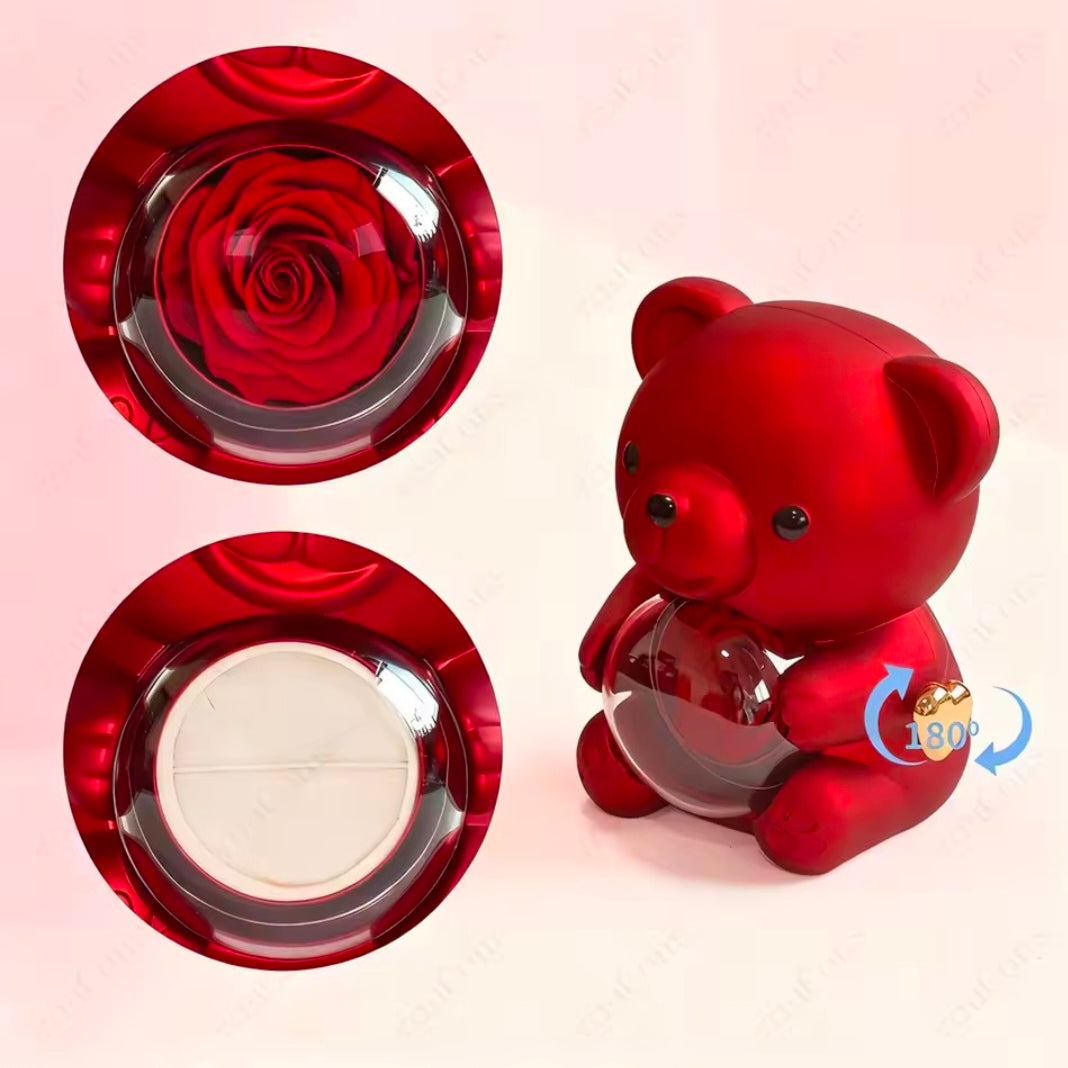 Red Heart Zircon Pendant Necklaces With Cute Bear Rose Gift Box For Women