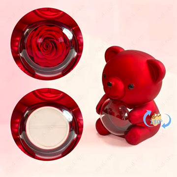 Red Heart Zircon Pendant Necklaces With Cute Bear Rose Gift Box For Women