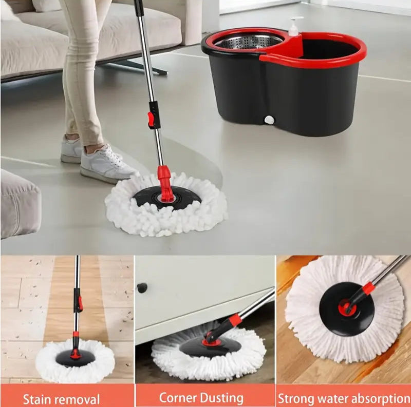 Spinning Mop And Bucket Set Floor Cleaning Wet & Dry Rotating Cleaning Mop with 2 Microfibre Mop Heads Drain and Extendable Handle for Home Office (Spin Mop + Bucket + 2 Mop Heads Set)