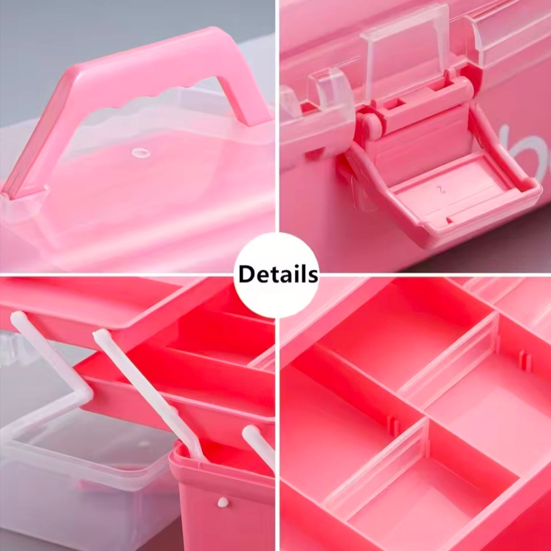 Three-layer multi-purpose storage box, folding tool box/craft box/sewing supplies storage box/medicine box